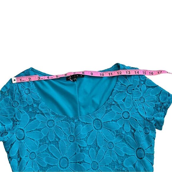 Tiana B. Turquoise Lace Sheath Cap Sleeve Dress - Size Small - Picture 11 of 16